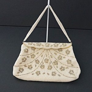 Vintage Helene Dale Paris hand beaded evening purse with beaded shoulder strap